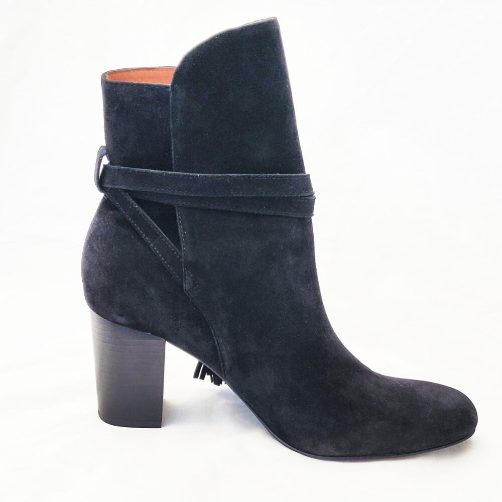 & Other Stories Womens Black Suede Leather Ankle Booties Heels Boots Tassels - Picture 4 of 11